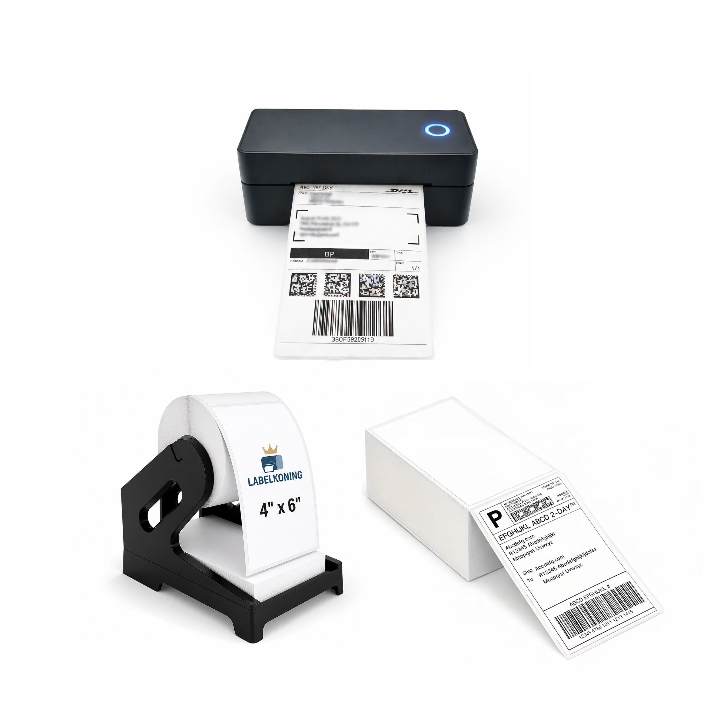 10x15 labelprinter bundel met labelhouder en verzendlabels voor webshop DHL PostNL