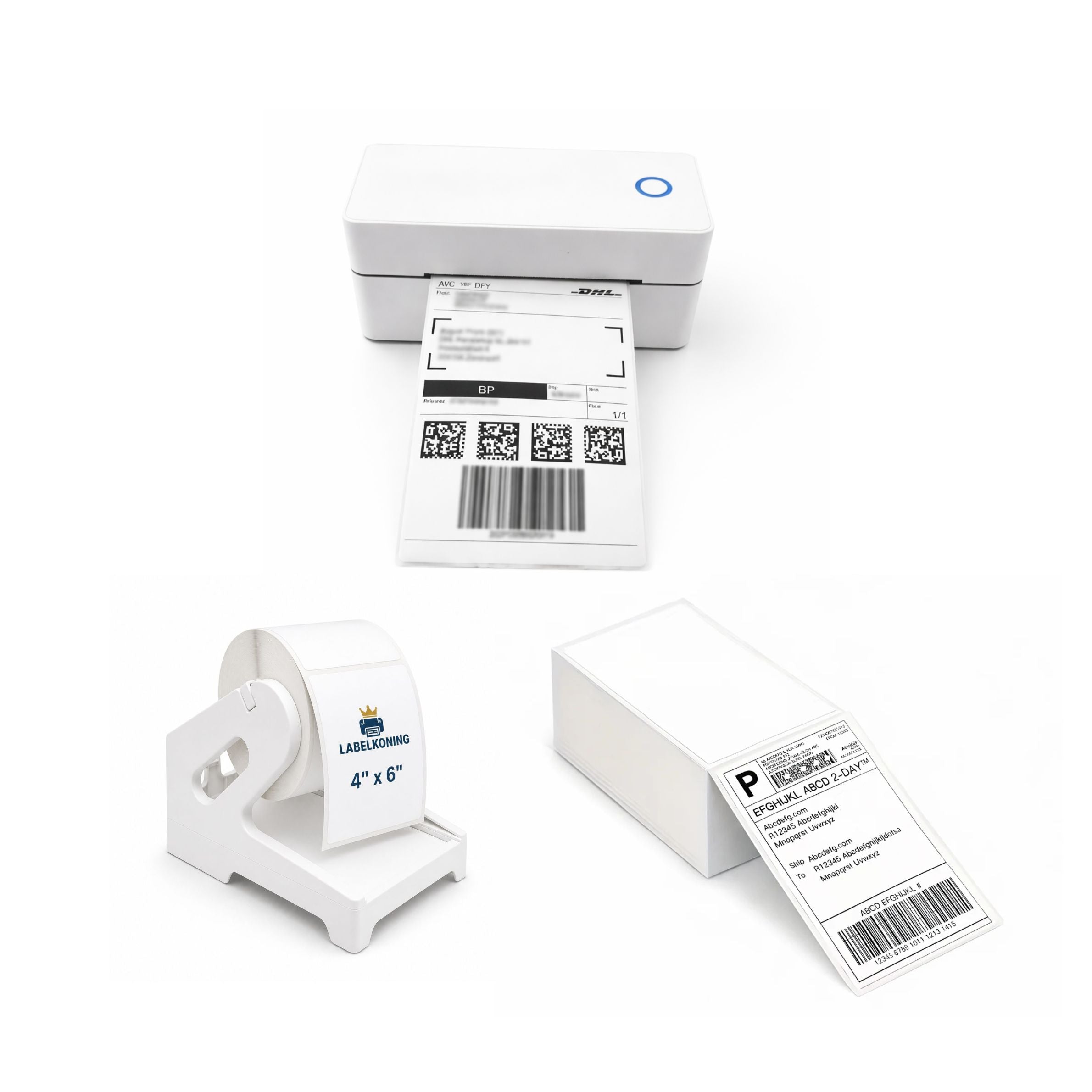 10x15 labelprinter bundel met labelhouder en verzendlabels voor webshop DHL PostNL